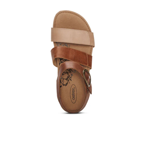 Aetrex Women's Lilly Adjustable Quarter Strap Sandal Walnut - Image 3