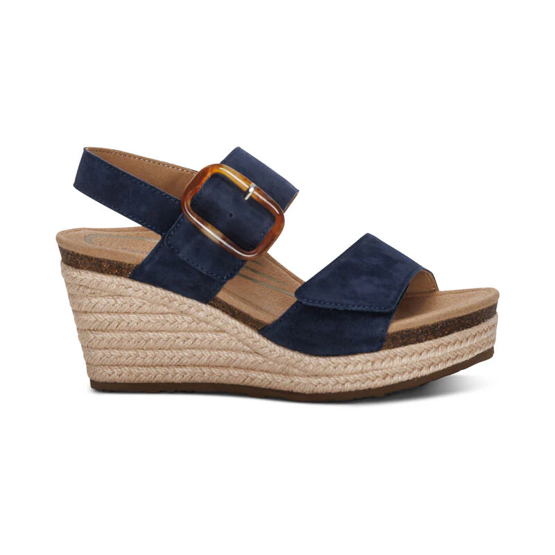 Aetrex Women's Ashley Espadrille Wedge Navy - Image 2